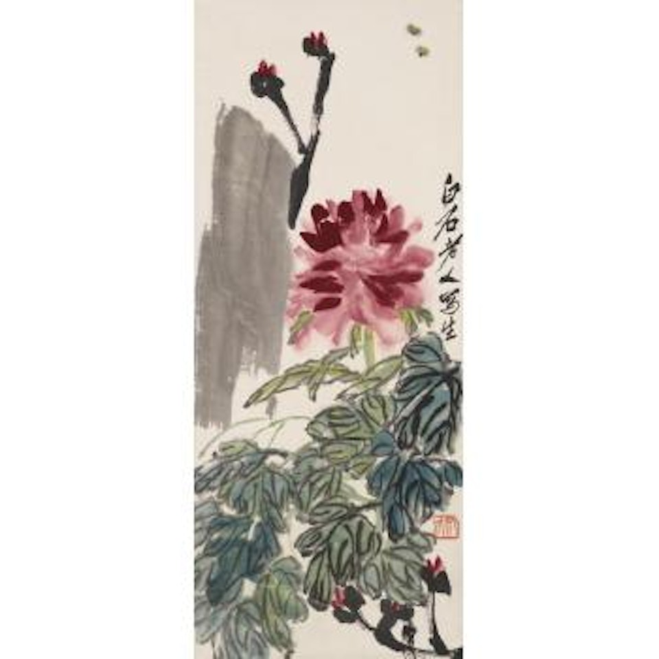 Peony, bees and rocks by Qi Baishi
