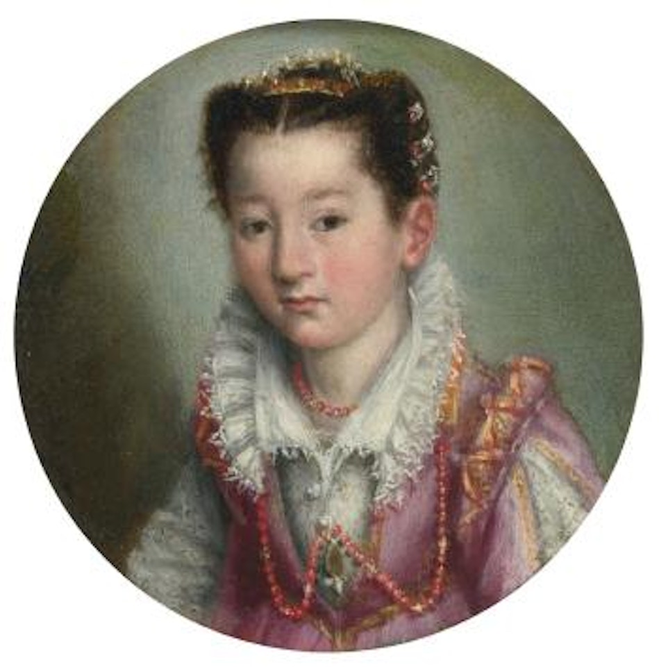 Portrait Of A Girl, In A Pink Embroidered Dress, Wearing A Coral Necklace by Lavinia Fontana