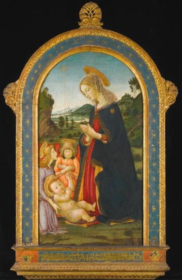 Madonna And Two Angels Adoring The Christ Child by Francesco Botticini
