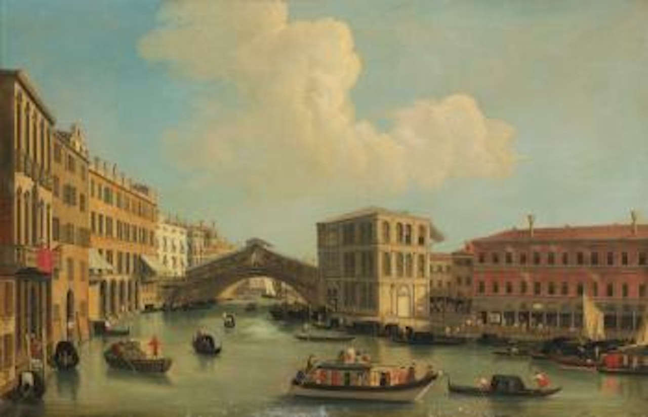 Venice, A View Of The Rialto Bridge, Looking South, With The Palazzo Dei Camerlenghi by Giovanni Battista Cimaroli