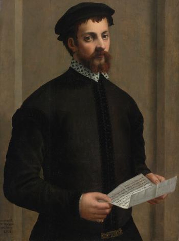 Portrait Of A Gentleman Holding A Letter by Francesco Salviati