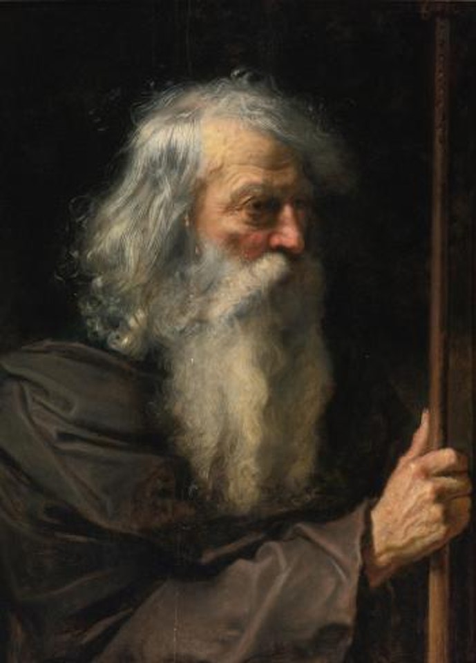 An Old Bearded Man Holding A Staff by Flemish School