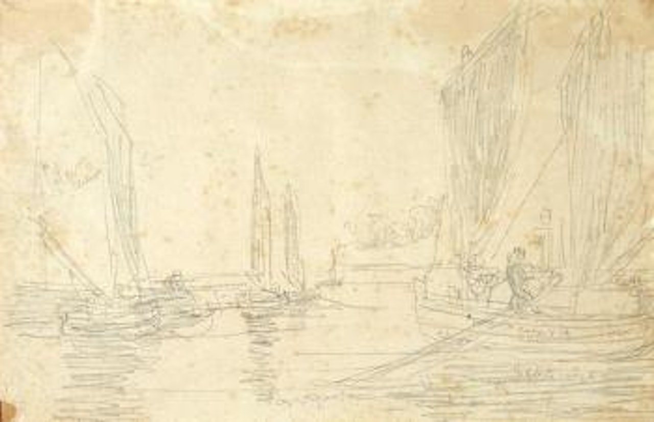 Vue d'un port, petits voiliers by Eugène Boudin