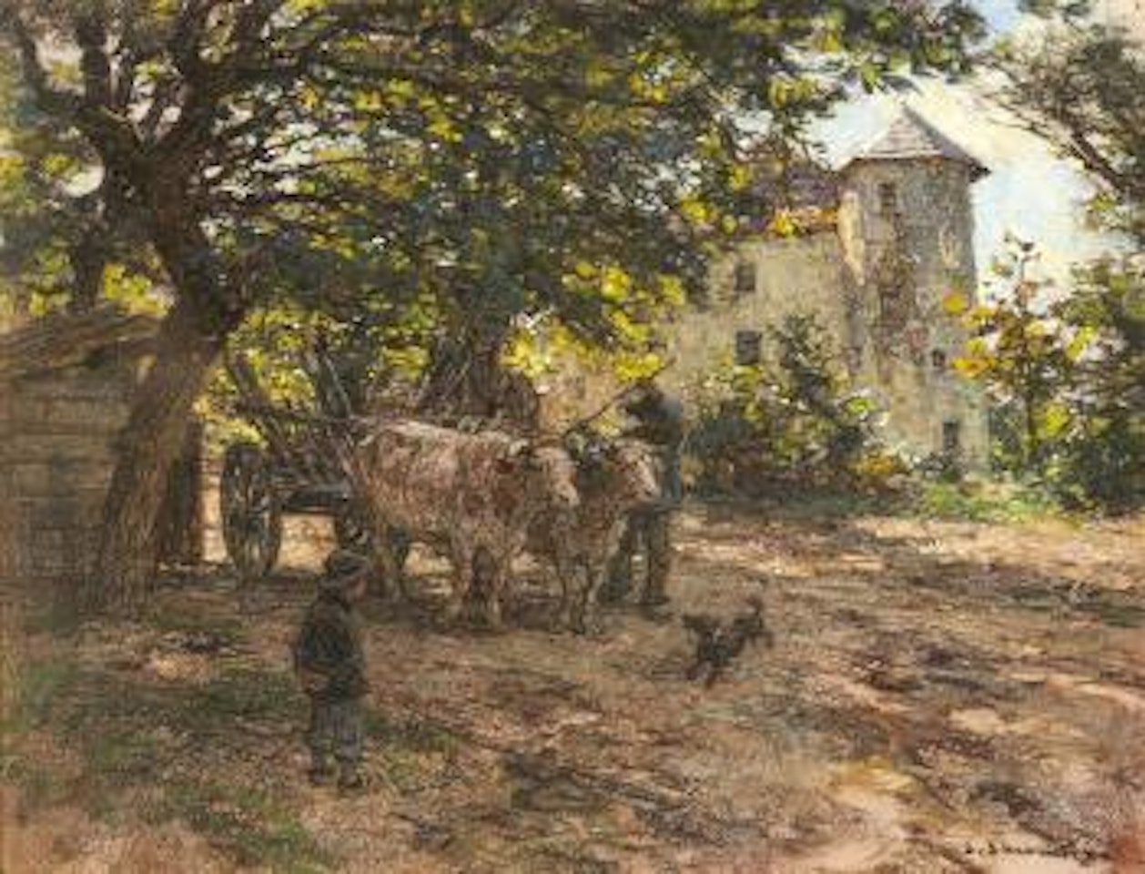 Attelage de bœufs au Chaussin, près de Vichy by Léon Augustin Lhermitte