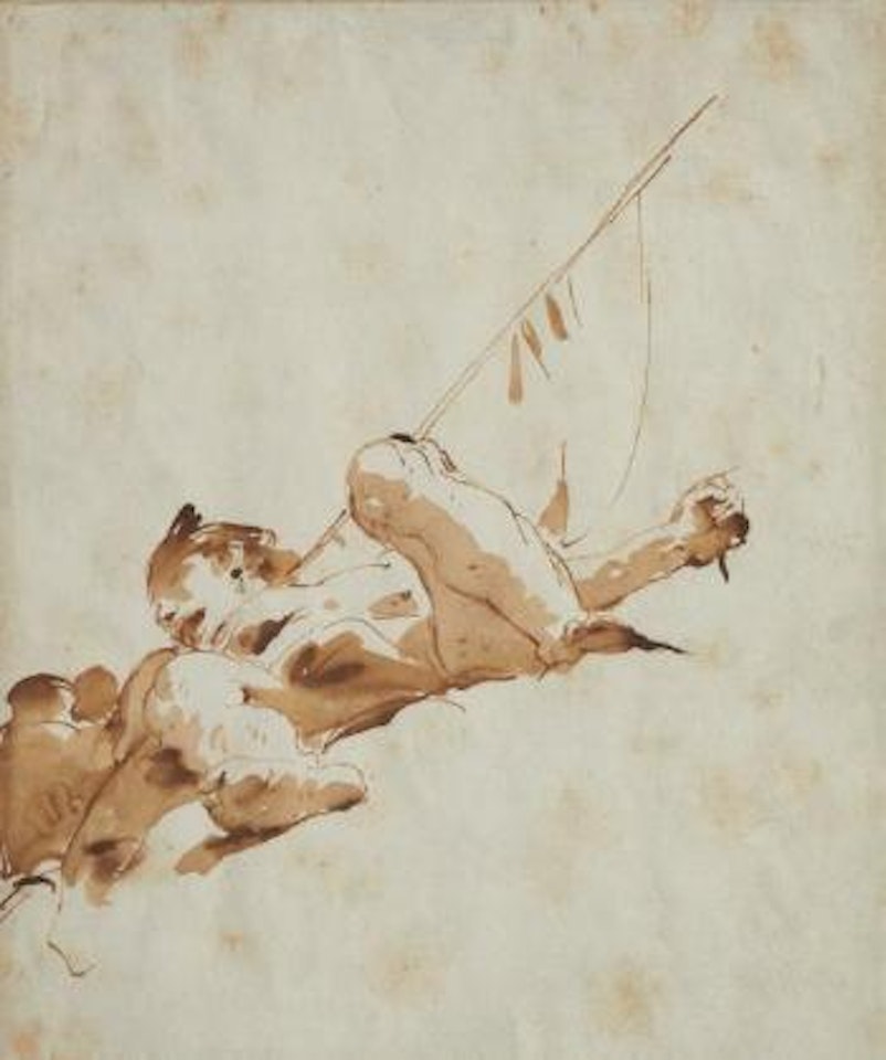 Figure plafonnante avec un étendard et un vase by Giovanni Battista Tiepolo
