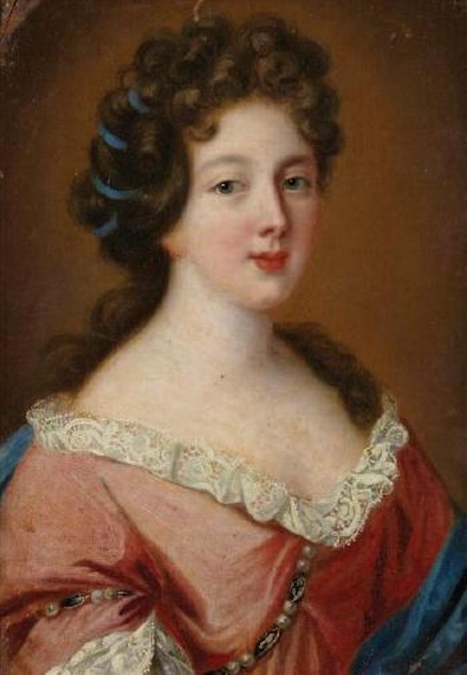 Portrait de femme en robe rose à col de dentelle by Jacob Ferdinand Voet