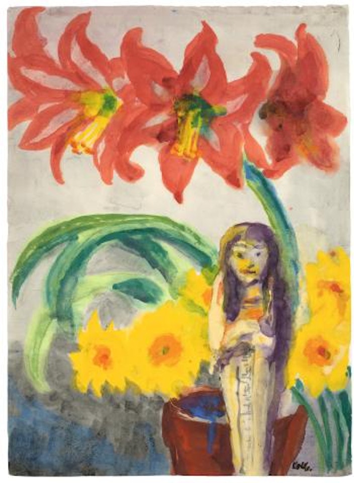 Blumen Mit Ägyptischer Statuette by Emil Nolde