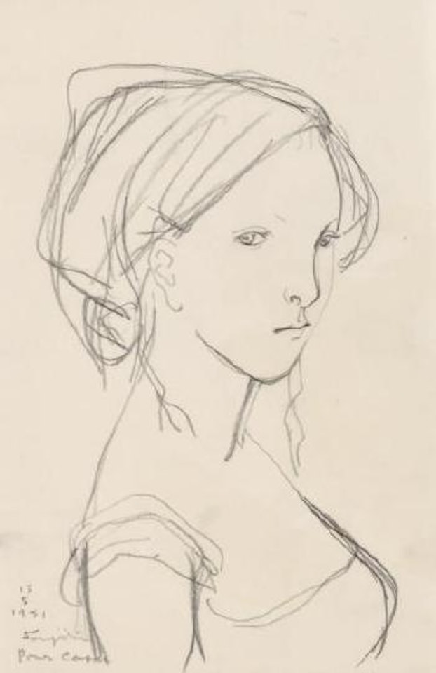 Jeune fille de profil au fichu by Leonard Tsuguharu Foujita