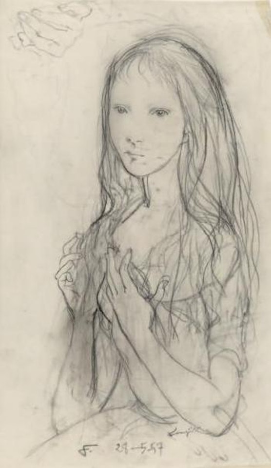 Jeune fille se pasant les doigts dans ses cheveux by Leonard Tsuguharu Foujita