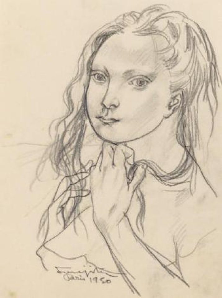 Jeune femme se tripottant ses cheveux by Leonard Tsuguharu Foujita
