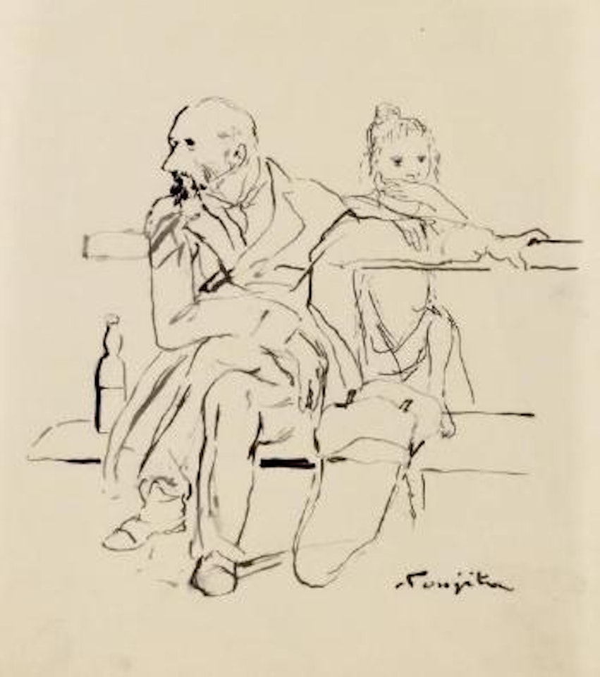 L'alcoolique et sa fille sur un banc by Leonard Tsuguharu Foujita