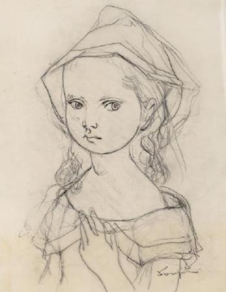 Petite fille aux épaules dénudées et au fichu by Leonard Tsuguharu Foujita