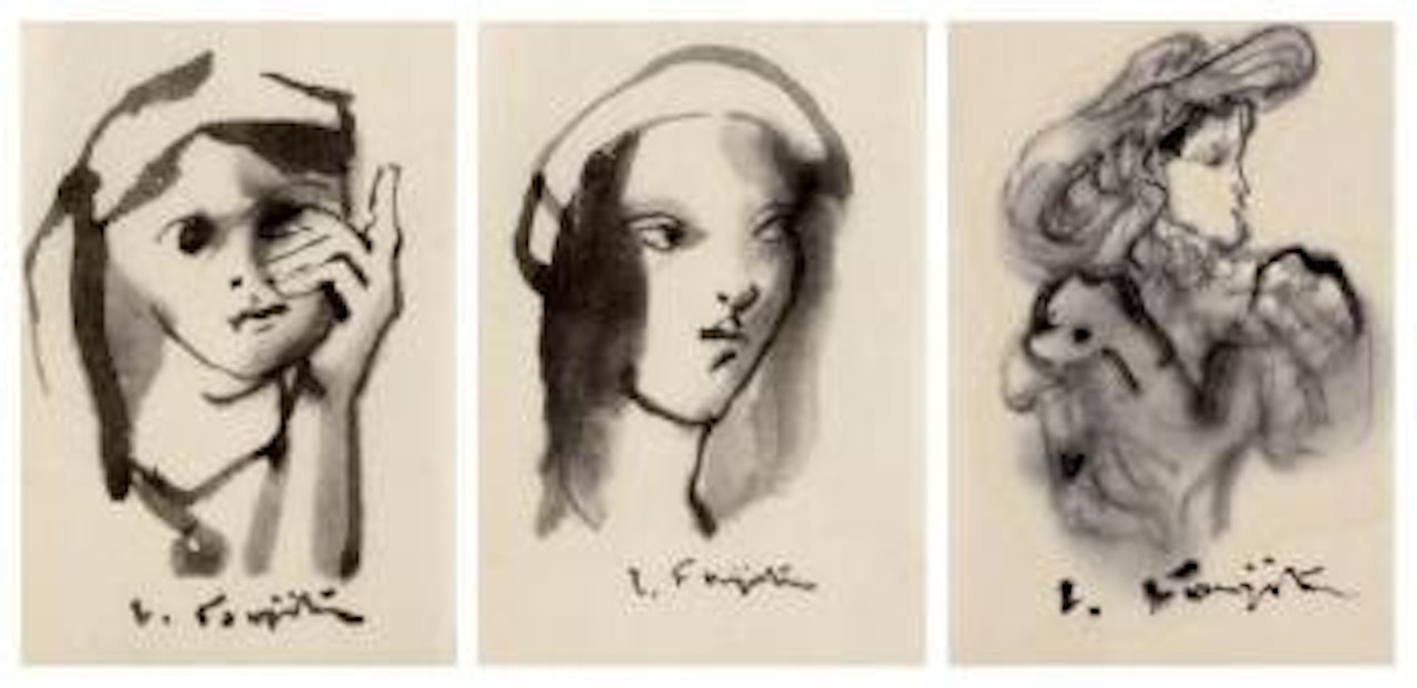 Élégante au chapeau. Jeune fille au voile. Jeune fille au béret by Leonard Tsuguharu Foujita