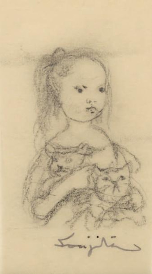 Fillette et son chaton by Leonard Tsuguharu Foujita