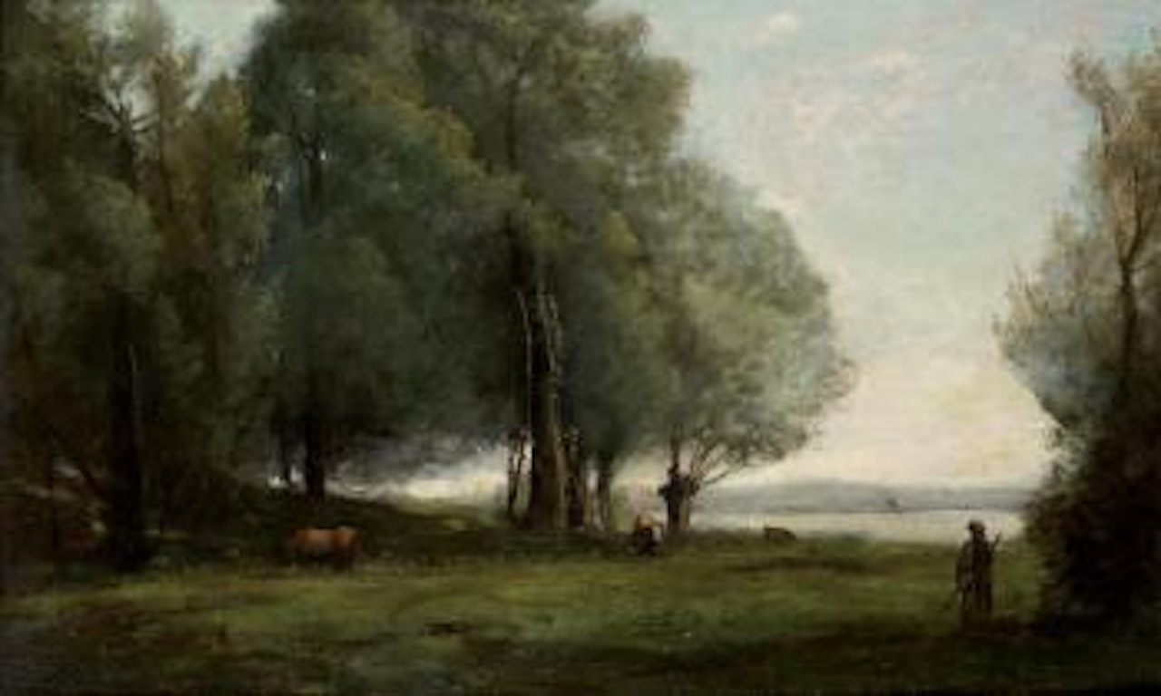 Bergères gardant son troupeau de vaches à l'orée du bois by Paul Désiré Trouillebert