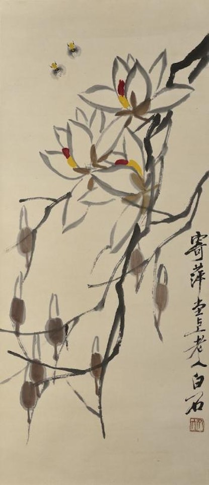 A magnolia and two bees by Qi Baishi