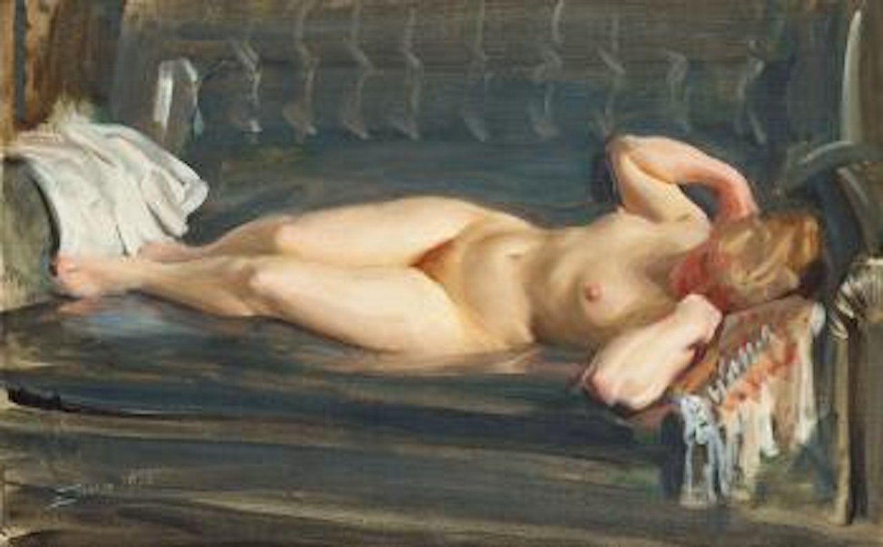 På den blågrå skinnsoffan by Anders Zorn