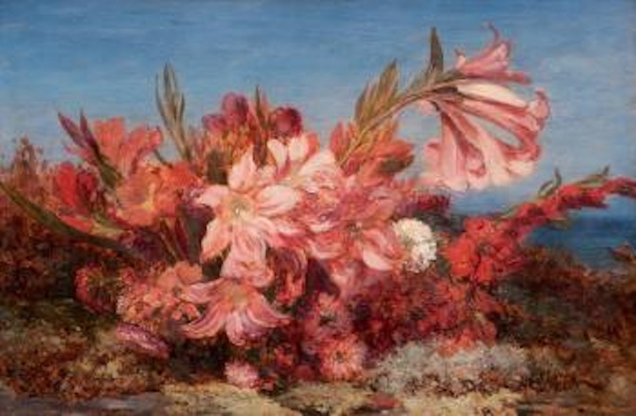 Bouquet de fleurs sur fond de mer by Félix Ziem