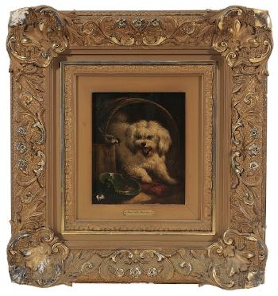 Friends, dog and sparrow by Henriette Ronner-Knip