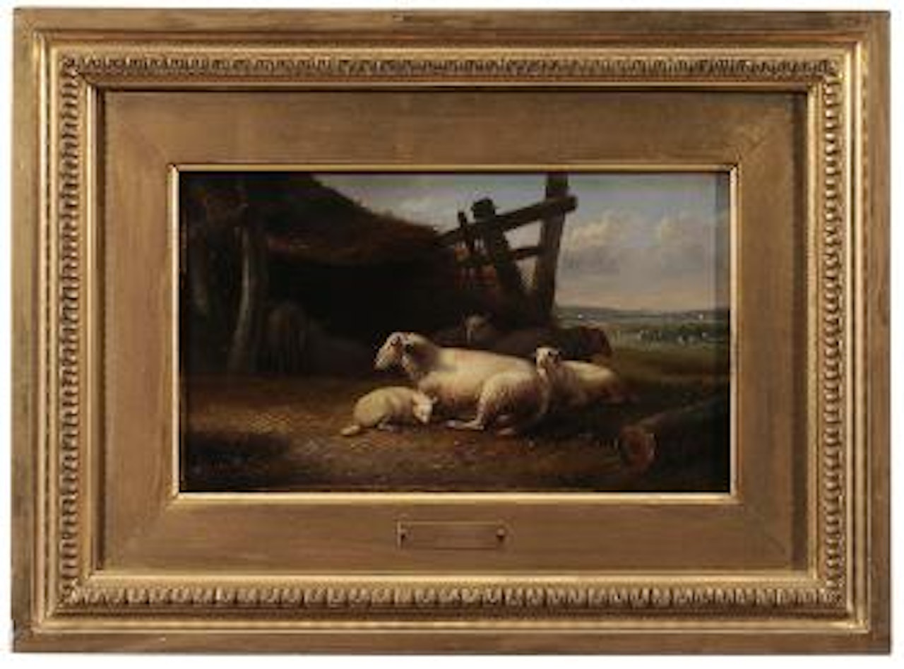 Sheep in a barnyard by Eugène Joseph Verboeckhoven