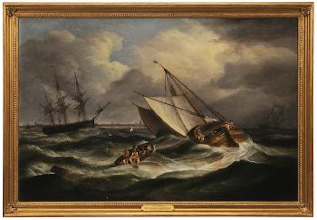 The van der Dort and other Dutch sailing vessels off Great Yarmouth in stormy weather by Thomas Luny