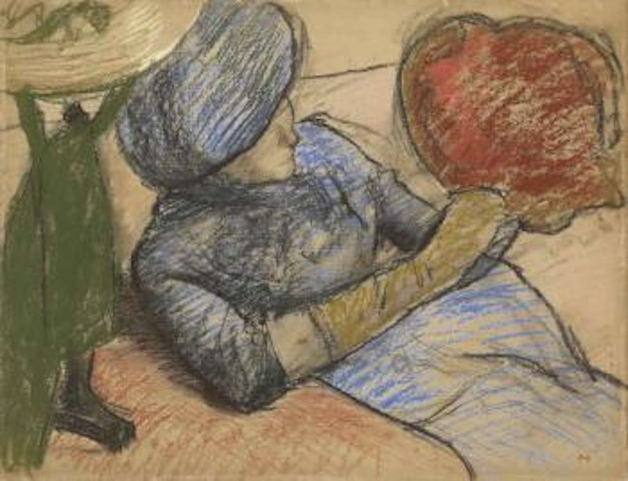 Femme tenant un chapeau à la main by Edgar Degas