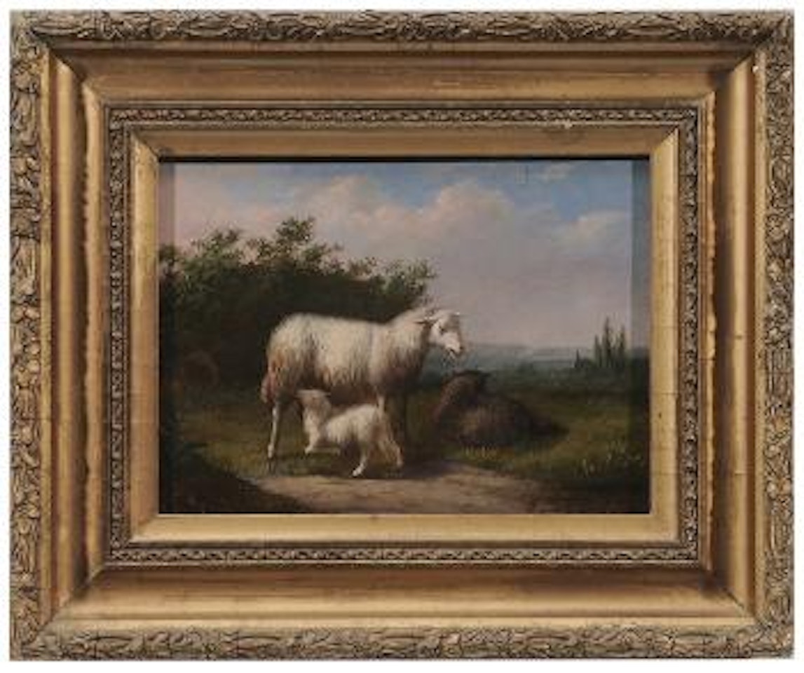 Three sheep in a landscape by Eugène Joseph Verboeckhoven