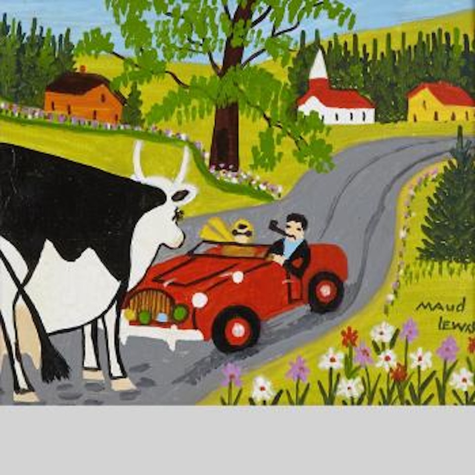 Cow and car by Maud Lewis
