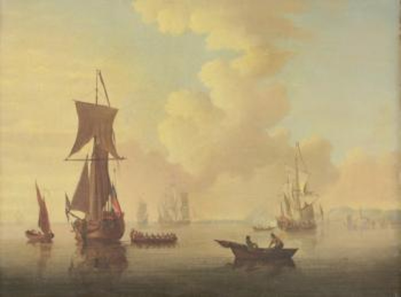 Shipping in a calm estuary by Francis Swaine