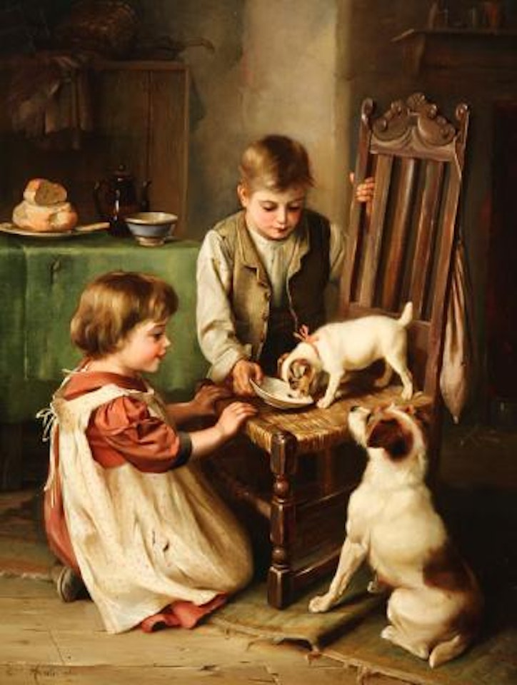Children with Puppies by Edgar Hunt