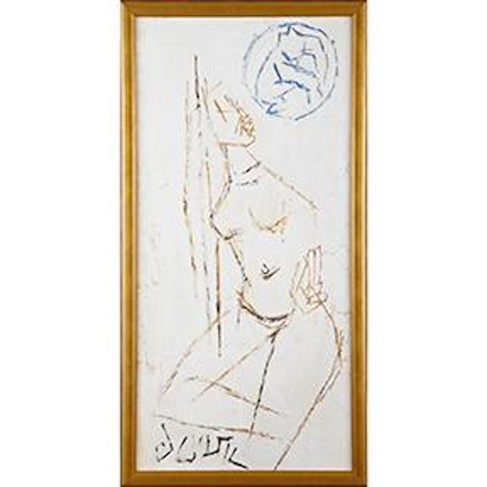 Untitled (nude with elephant) by M.F. Husain