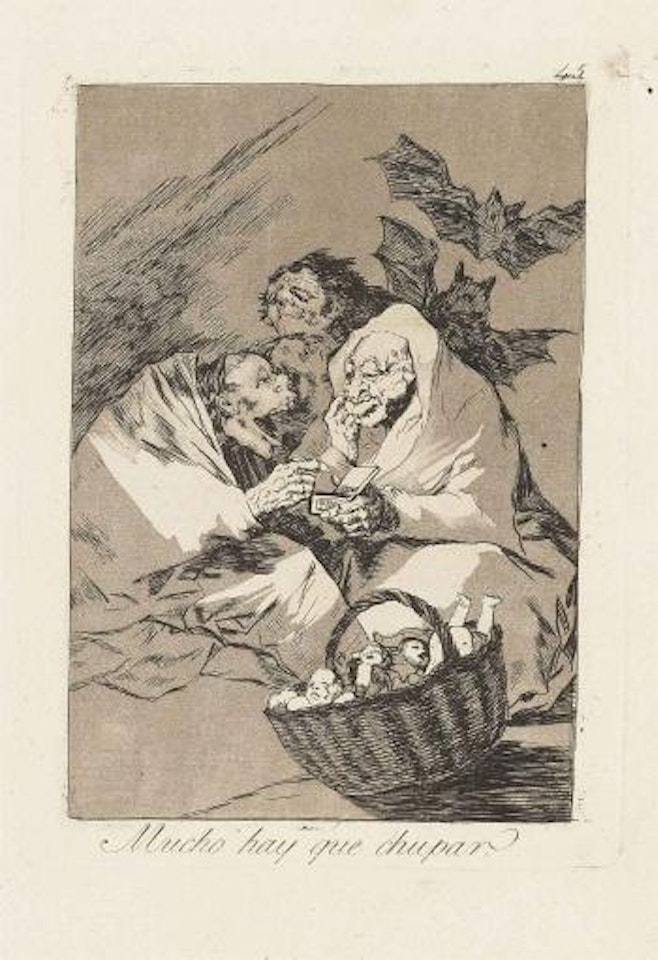 Mucho hay que chupar (There is plenty to suck), plate 45 from; Los Caprichos (D. 82; H. 80) by Francisco José de Goya