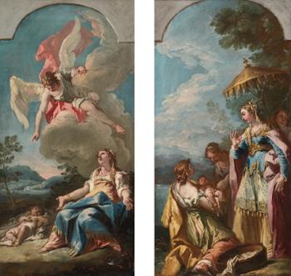Hagar And The Angel. The Finding Of Moses; Ange, Femme, Enfant by Gaspare Diziani