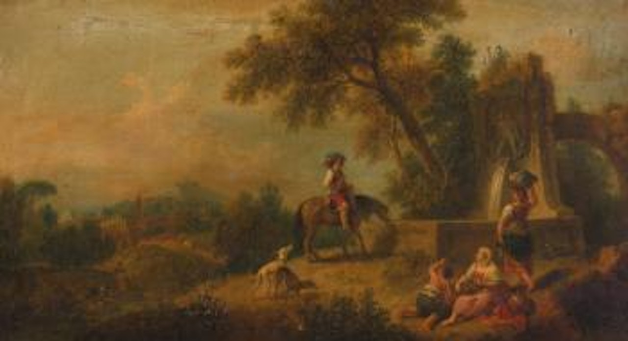 Landscape With Peasants, Fountain And Rider by Francesco Zuccarelli