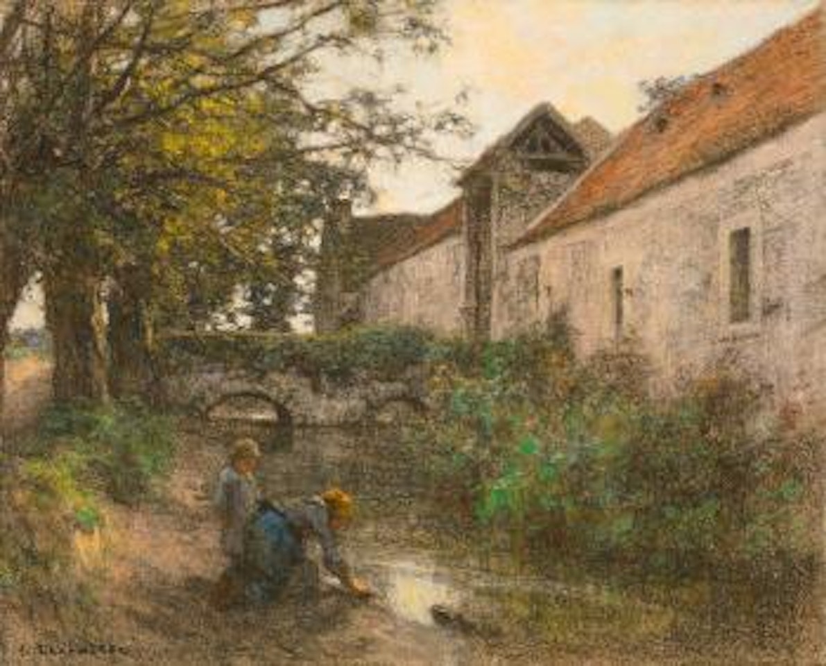 Laveuses, Deux Figures, Petit Pont Du Ru Chailly by Léon Augustin Lhermitte