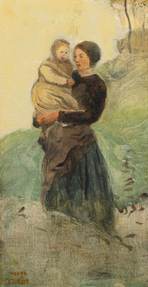Paysanne Tenant Un Enfant Sur Les Bras by Jean Baptiste Camille Corot