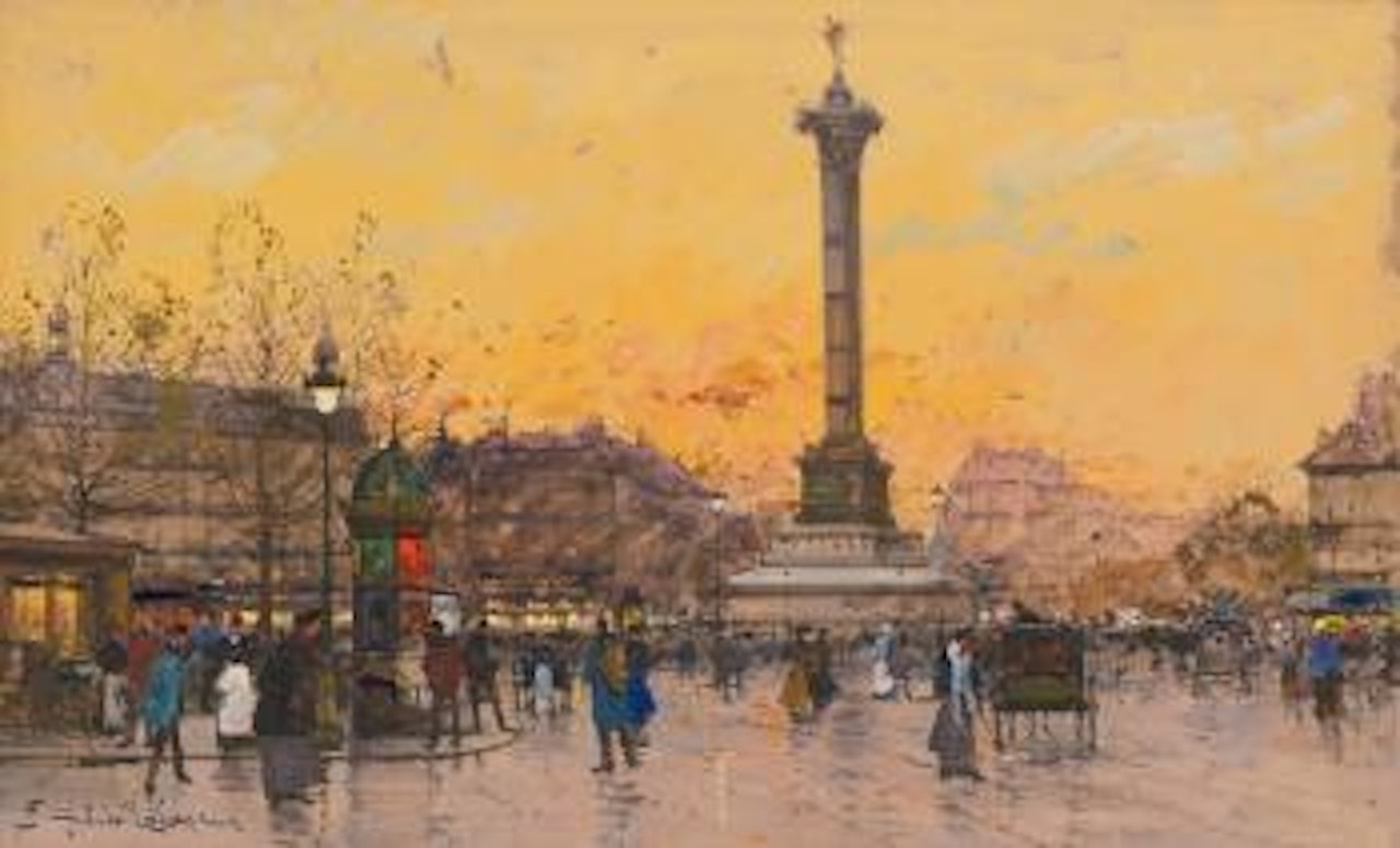Place De La Bastille by Eugene Galien-Laloue
