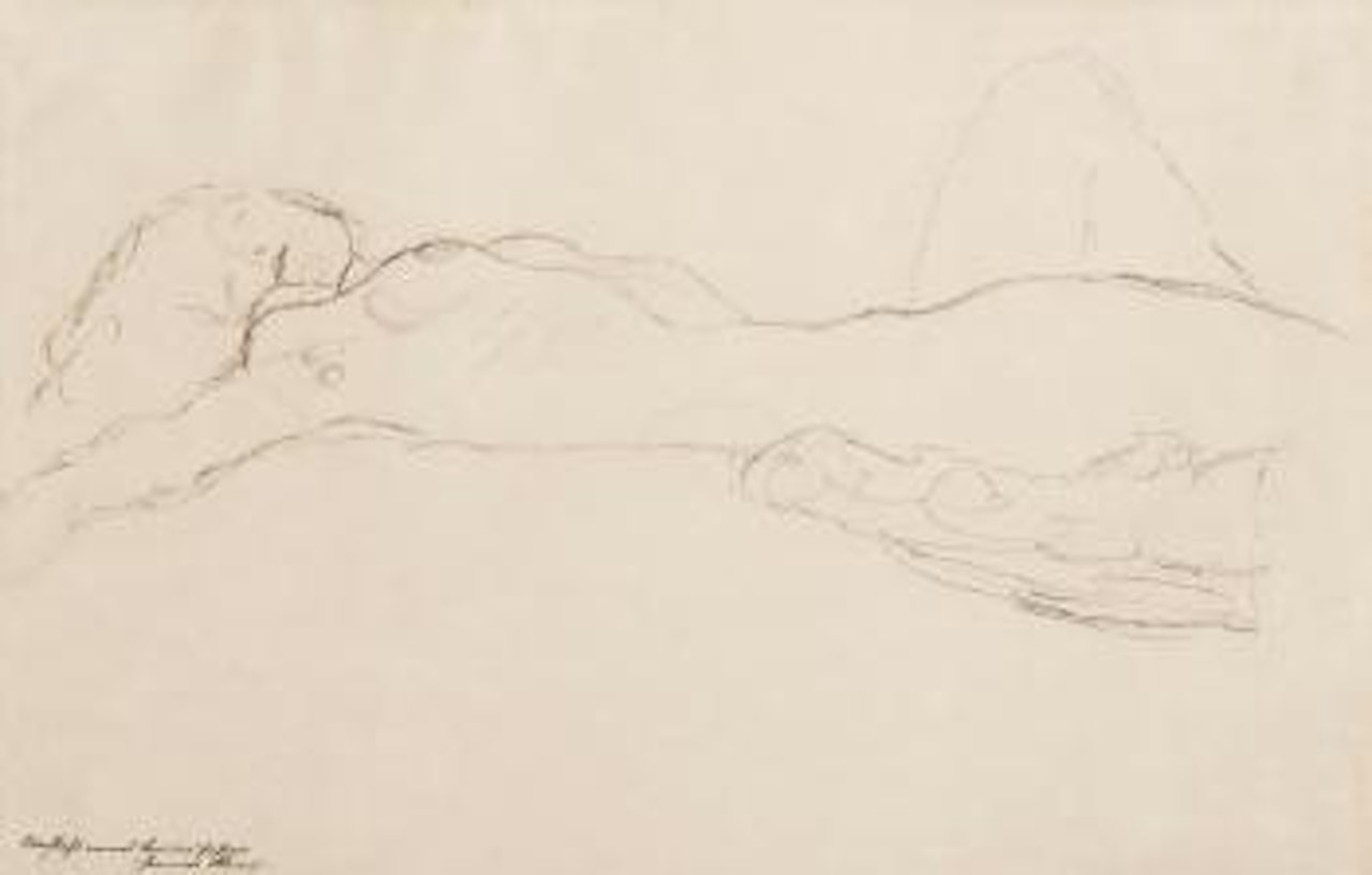 Liegender Akt Nach Links, Das Linke Bein Aufgestellt (Reclining Nude To The Left, Left Leg Bent) by Gustav Klimt