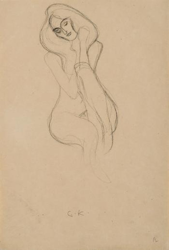 Sitzender Frauenakt Von Vorne (Seated Female Nude, Frontal View) by Gustav Klimt
