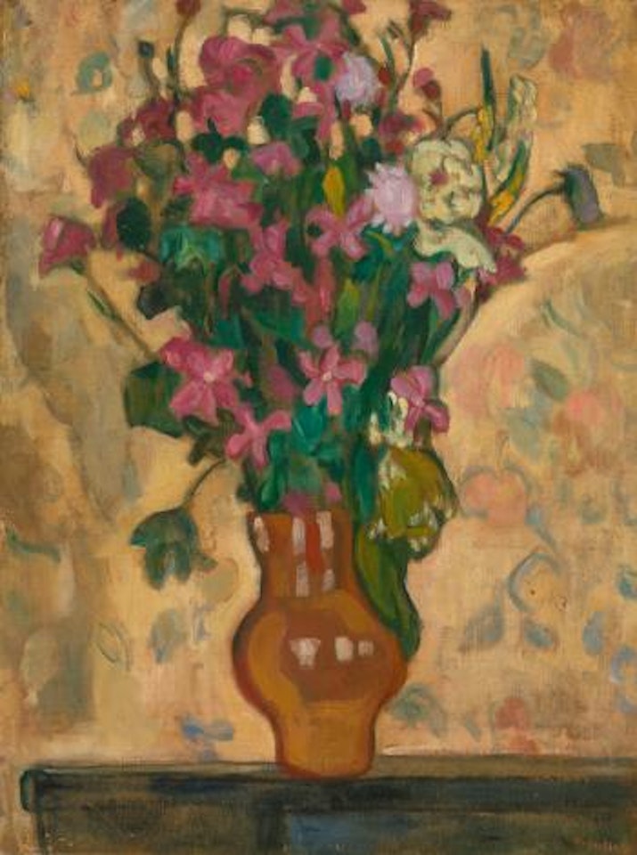 Vase De Fleurs Mauves Sur Fond Jaune by Louis Valtat