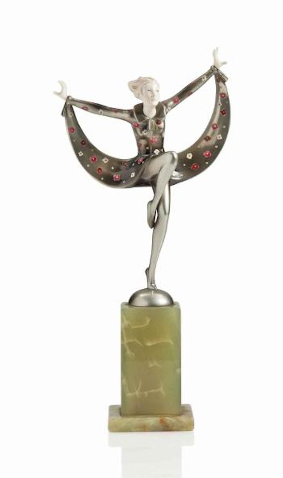 A Josef Lorenzl Cold-painted Bronze And Ivory Figure With Decoration By Crejo by Josef Lorenzl