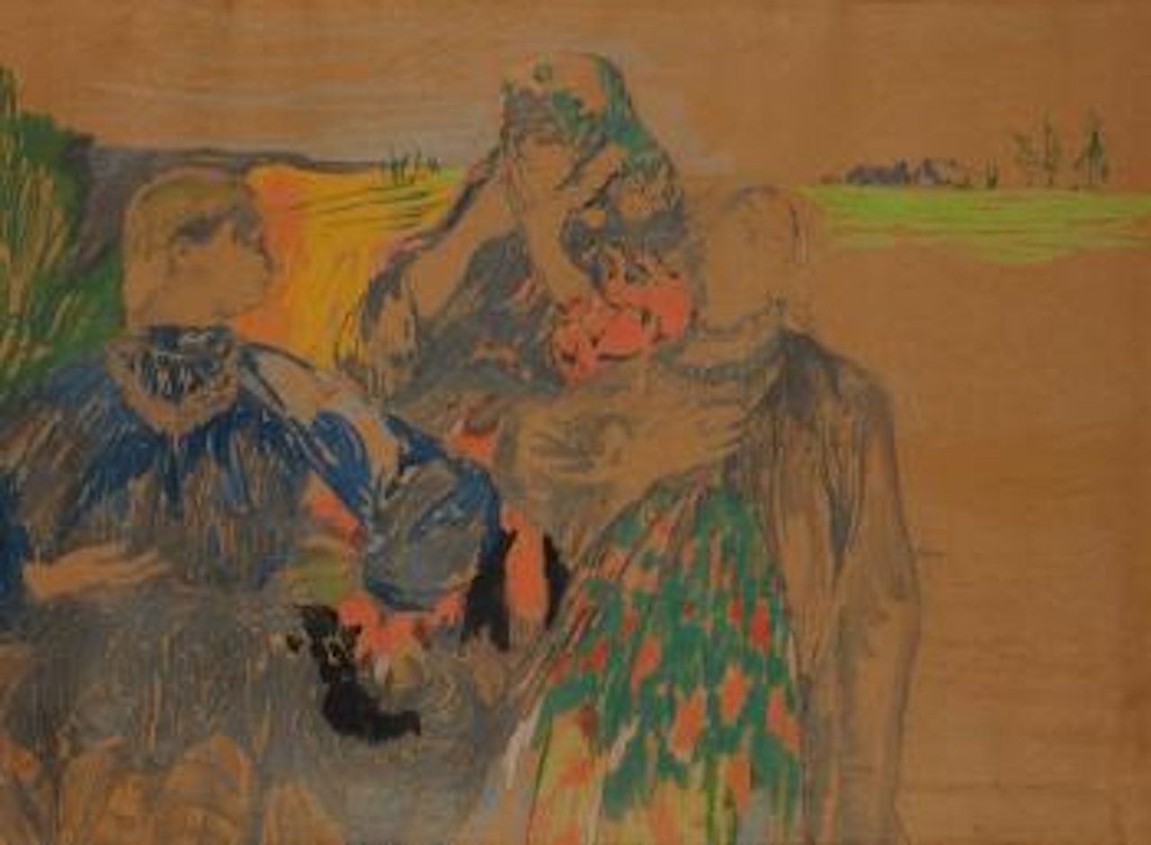 Trois femmes russes dans un paysage by Filip Malyavin