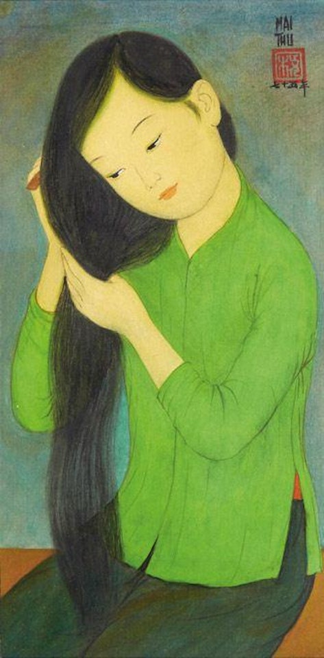 Portrait d'une jeune femme se coiffant ses cheveux by Mai Trung Thu