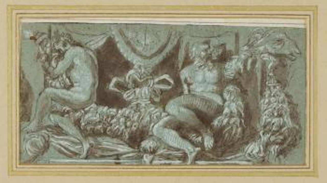 Studio per decorazione architettonica con due nudi virili by Girolamo Mazzola Bedoli