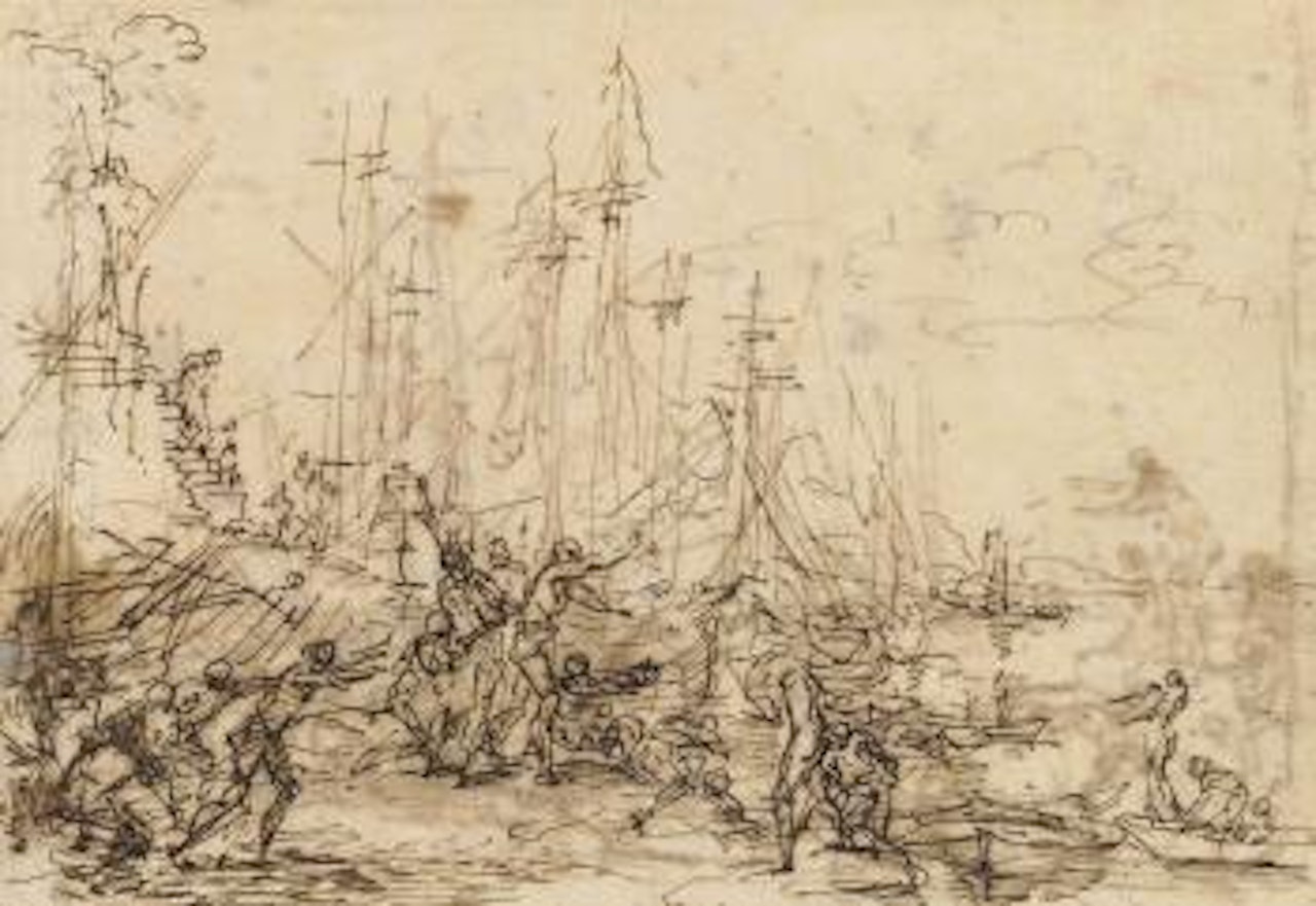 The philosopher Crates casting his money into the sea (recto); Another study of the same composition (verso) by Salvator Rosa