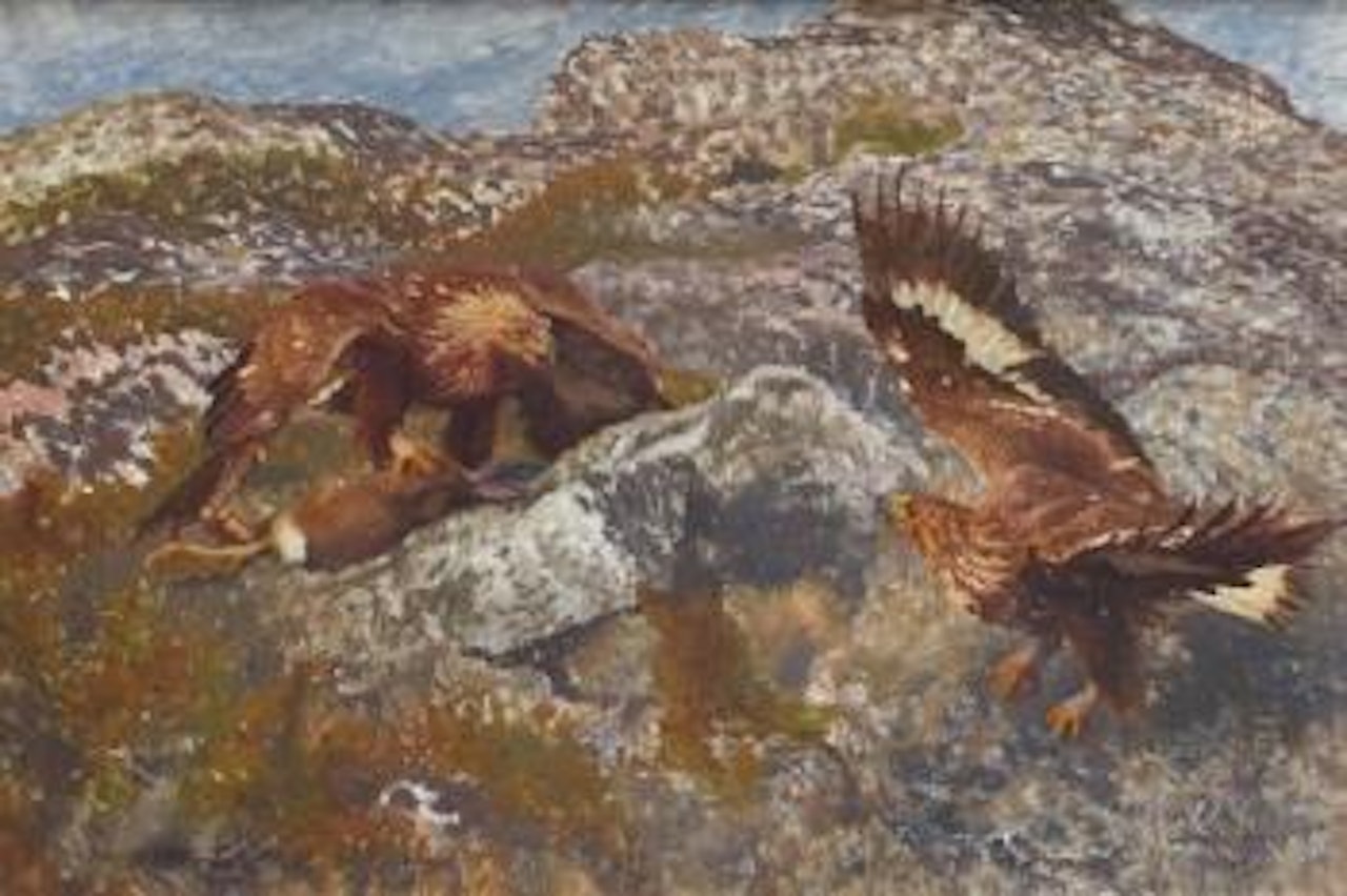 Kungsörnar slår hare by Bruno Liljefors