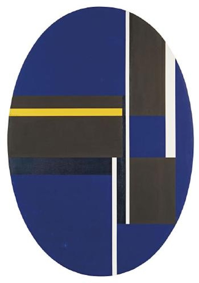 Ellipse With Blacks, Blue, and Yellow by Ilya Bolotowsky