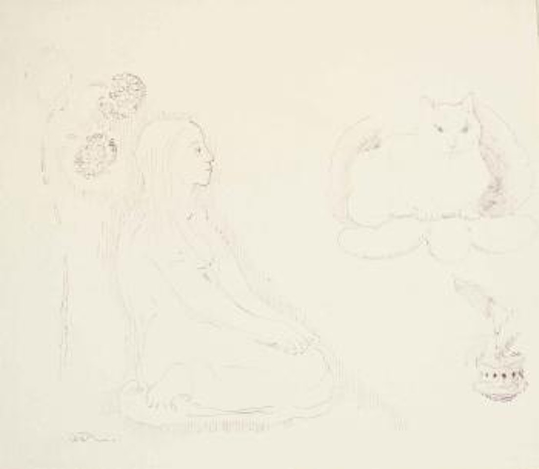 Jeune fille avec chat et fleurs by Odilon Redon
