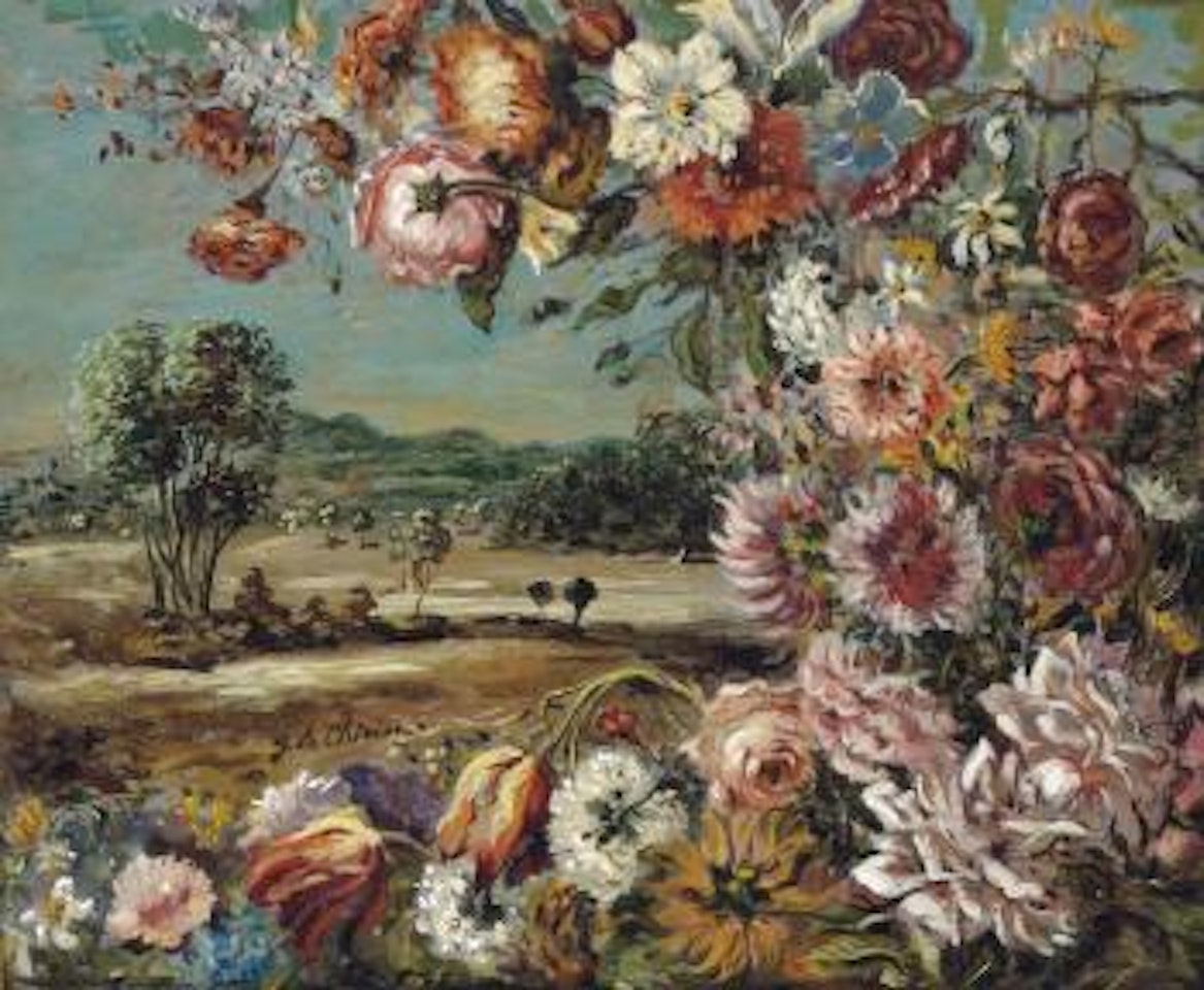 Pergola fiorita con sfondo di paese by Giorgio de Chirico