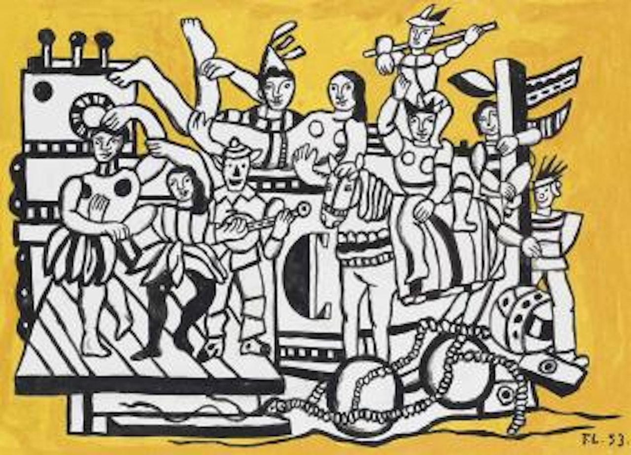 La grande parade sur fond jaune by Fernand Leger